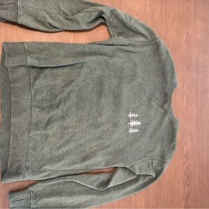 Olive Green Crewneck Sweater with Tree Motif